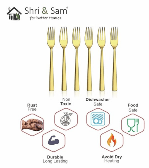 Shri & Sam Stainless Steel Lotus Plain Gold PVD Coating Baby Fork,6 Pieces - Image 2
